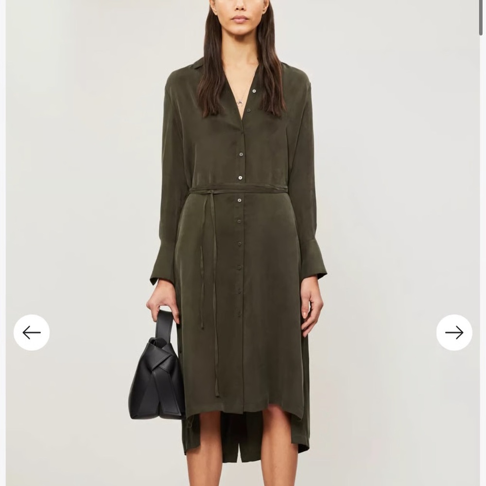 All Saints Anya Olive Green Button Up Midi Dress